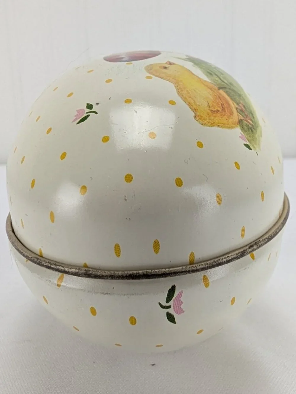 Vintage Egg Shaped Metal Tin Easter Bunny Chick Eggs Spring Decor 5